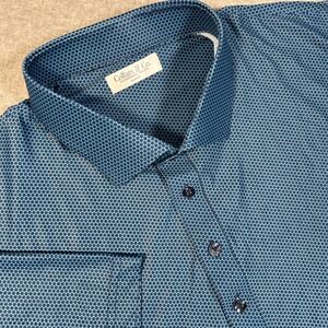 Collars & Co Polo Shirt Men XL Blue Geometric Featherweight Relaxed Dress Collar